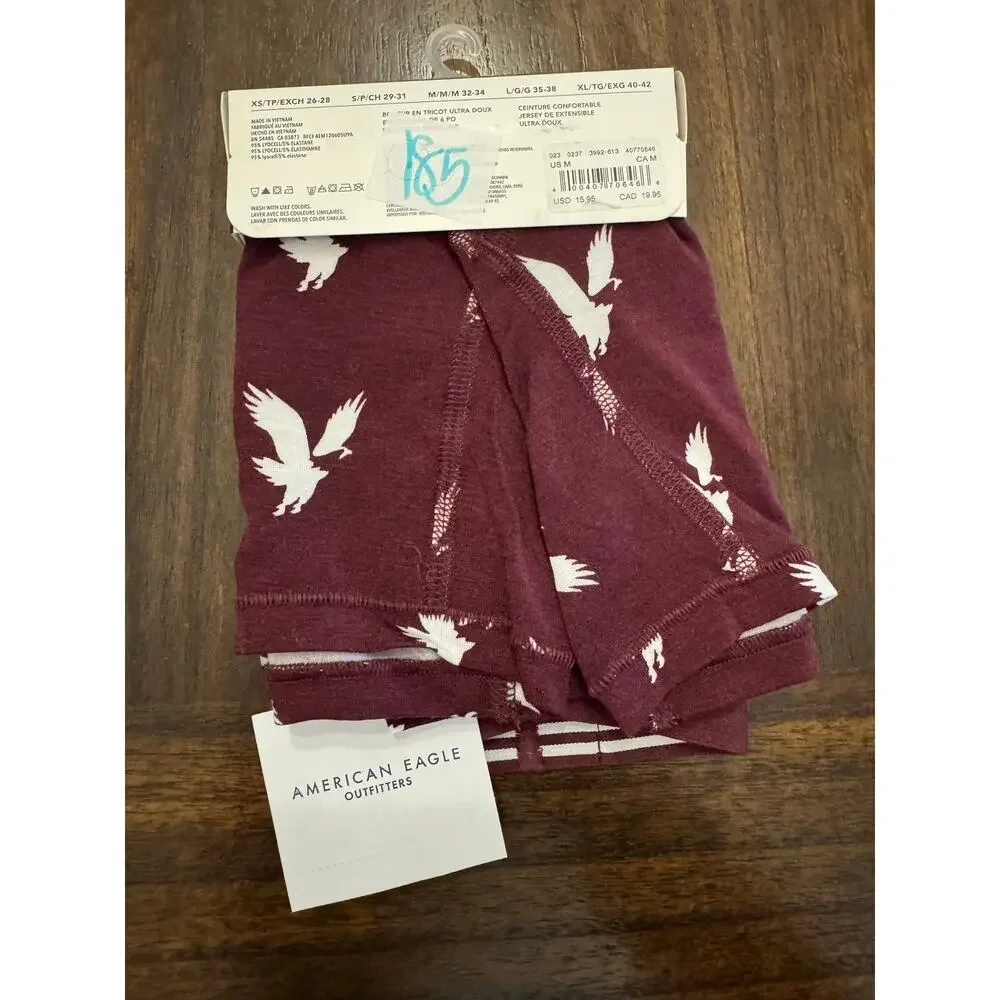 American Eagle Outfitters burgundy boxer briefs with white bird graphics size M